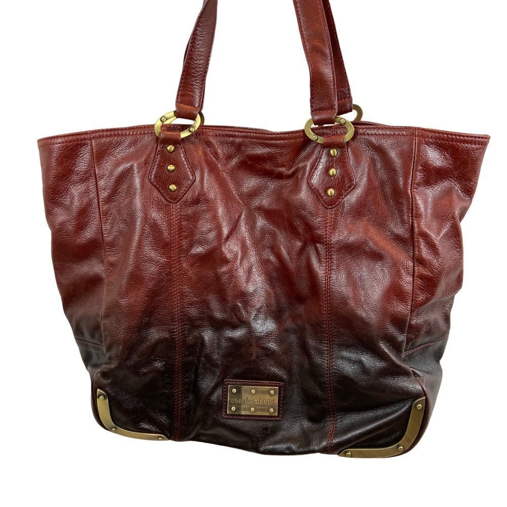 RARE Charles David Brand Genuine Ombré Leather Tote‎ Bag Large